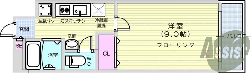 1K、エアコン、バルコニー、クローゼット、フローリング
