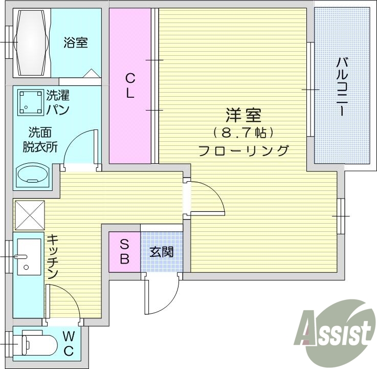 1K、温水洗浄便座、洗面化粧台、モニター付インターホン