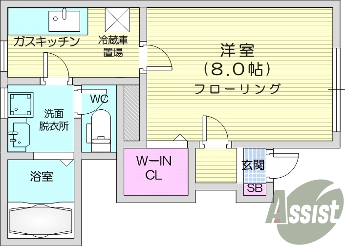 1K、モニター付きインターホン、ウォークインクローゼット