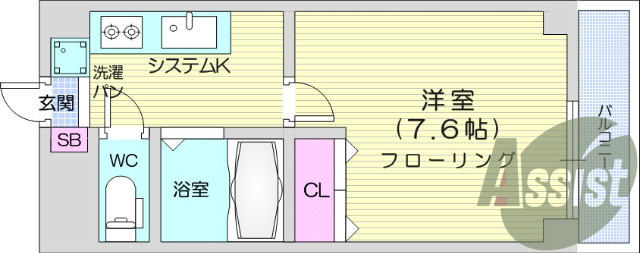 １K、温水洗浄便座、システムキッチン、バス・トイレ別