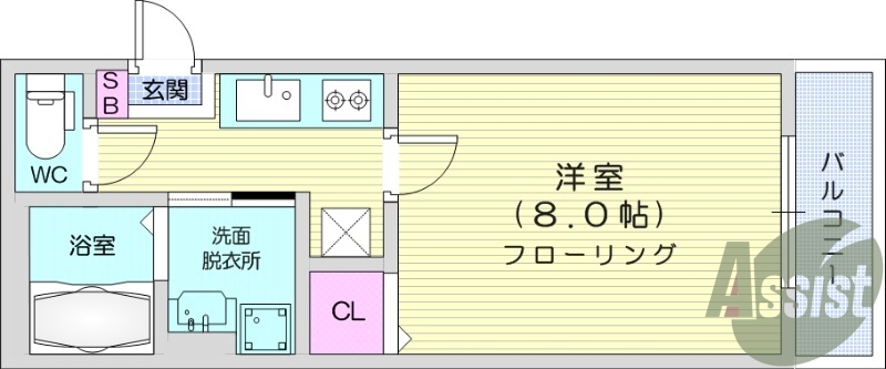 1K、エアコン、室内洗濯機置場、トイレ浴室別、クロ―ゼット