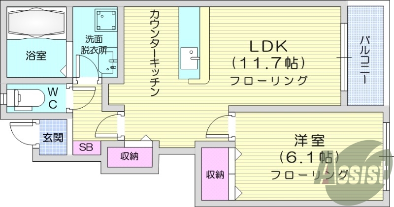 1LDK、エアコン、室内洗濯機置き場、トイレ浴室別、収納
