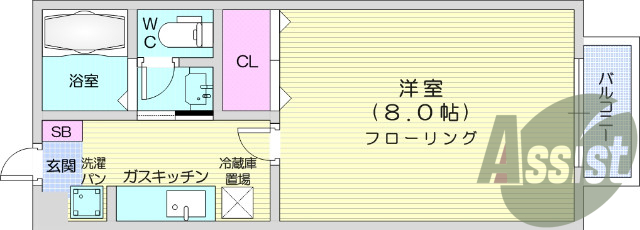 １K、バルコニー、追い焚き、浴室乾燥機、TVインターホン
