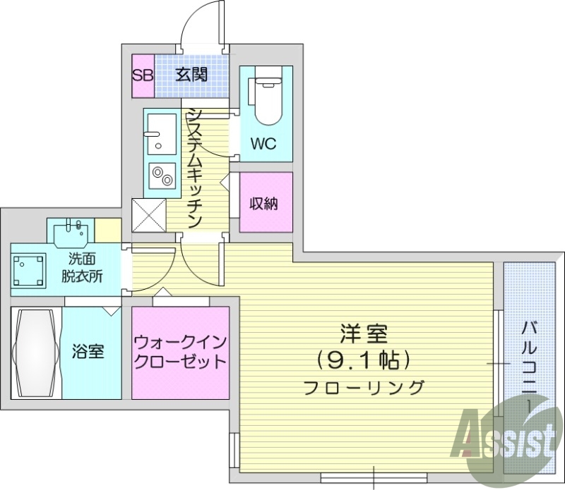 1K、都市ガス、追い焚き、宅配ボックス、オートロック