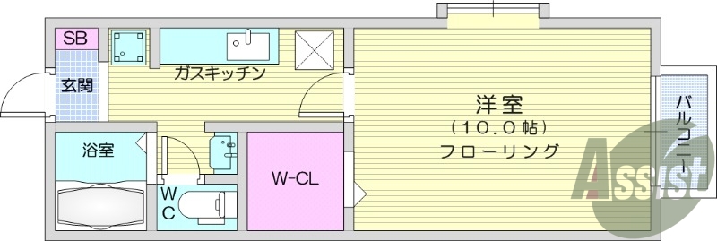 1K、インターネット無料、エアコン、バルコニー。