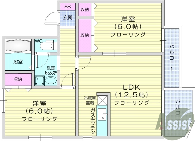 2LDK、独立洗面台、追い焚き機能、暖房便座