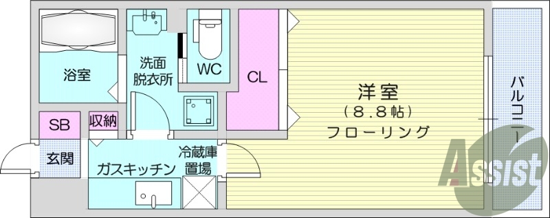 １K、浴室乾燥機、ＴV付インターホン、エアコン。
