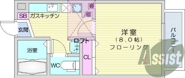 １K、ロフト、収納、日当たり良好、鉄骨造