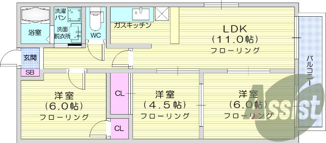 3LDｋ、エアコン、室内洗濯機置場、トイレ浴室別、収納