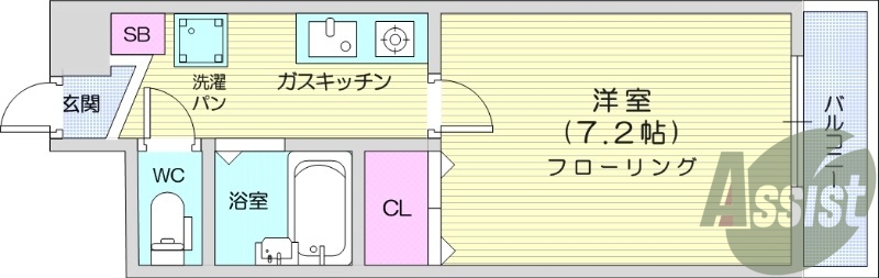 1K、都市ガス、システムキッチン、エアコン
