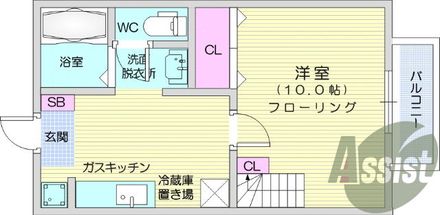 １Ｋ・ロフト・独立洗面台・モニター付きインターホン