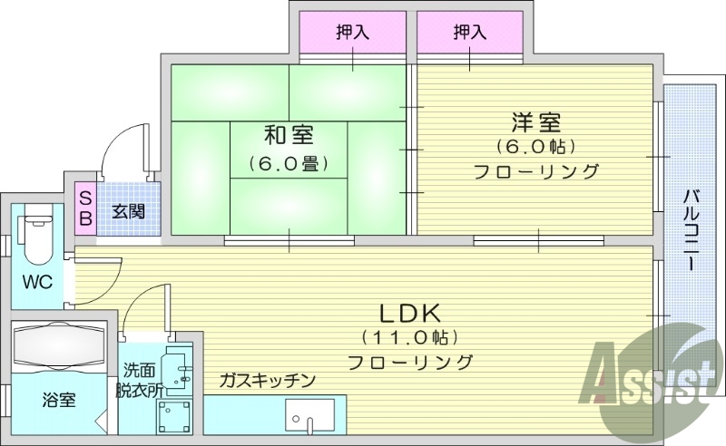 2LDK、都市ガス、独立洗面、温水洗浄便座、LDK10帖以上