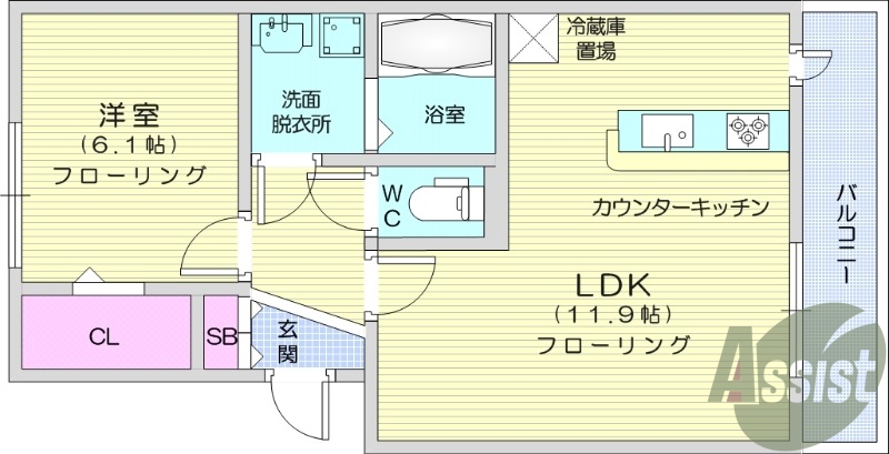１LDKのお部屋！システムキッチンＩＨ３口付きですよ！