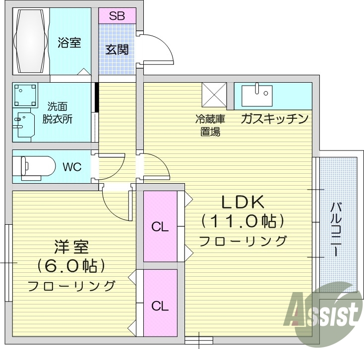 1LDK、独立洗面化粧台、バルコニー、追い炊き機能