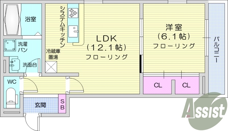 1LDK、バルコニー、インターネット対応