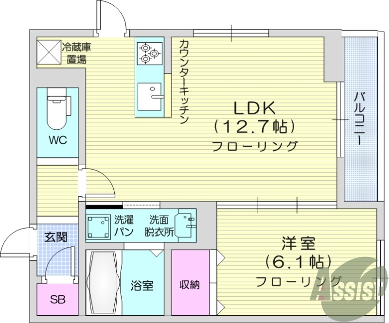 1LDK、バルコニー、インターネット対応