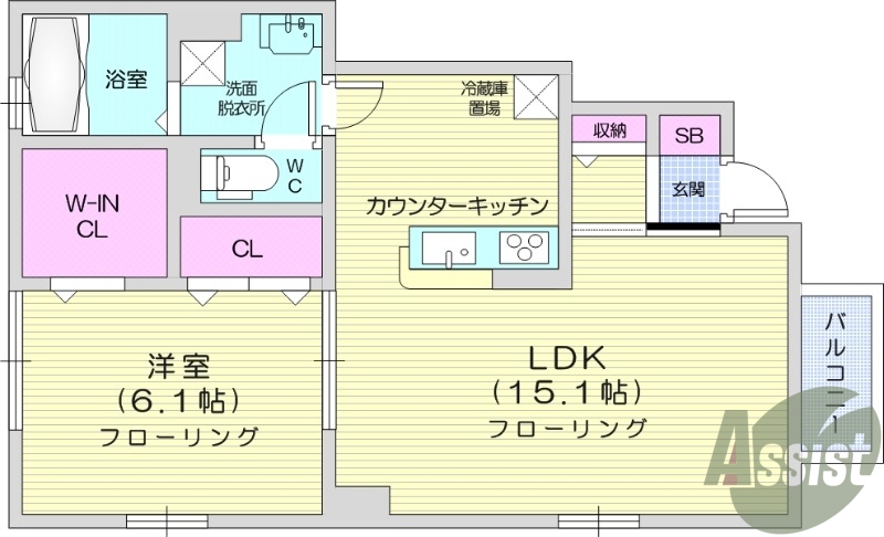 1LDK、温水洗浄便座、追い焚き、ウォークインクローゼット
