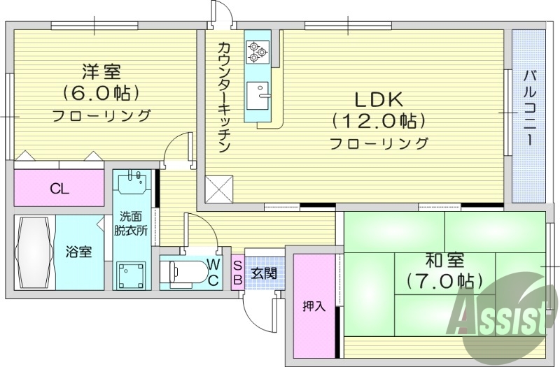 2LDK、温水洗浄便座、洋室乾燥機、テレビ付きインターホン