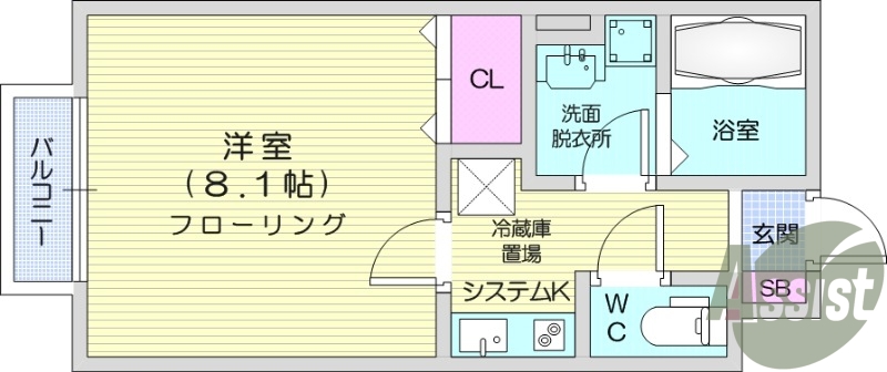 1K、室内物干し、追炊き機能、IH、独立洗面台、ネット無料