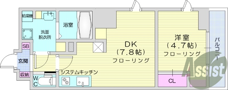 1DK、オートロック、ネット無料、浴室乾燥機、バストイレ別