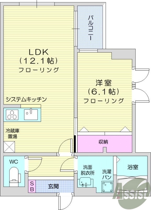 1LDK、システムキッチン、バルコニー、東向き、