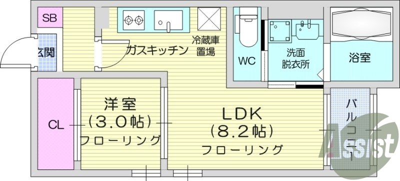 １LDK、室内洗濯機置場、浴室乾燥機、オートロック