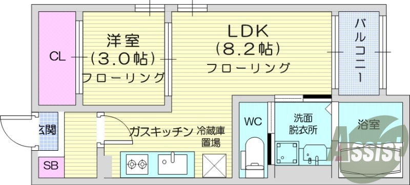 １LDK、室内洗濯機置場、浴室乾燥機、オートロック