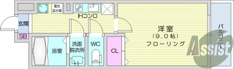 1K、エアコン、バストイレ別、独立洗面台、