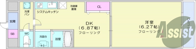 1DK、バス・トイレ別、光ファイバー、エアコン