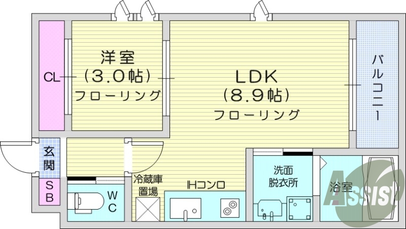 1LDK、オートロック、宅配ボックス、ネット無料