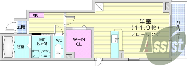 1K、モニター付きインターホン、ウォシュレット