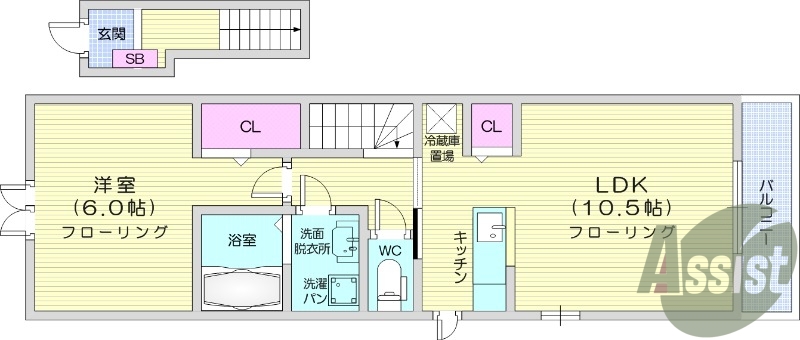 １LDK、モニター付きインターホン、バストイレ別