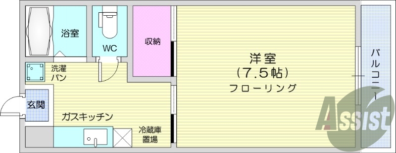 1K、バストイレ別、モニター付インターホン、温水洗浄便座