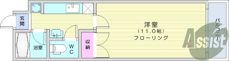 1K、角部屋、最上階、エアコン、独立洗面台