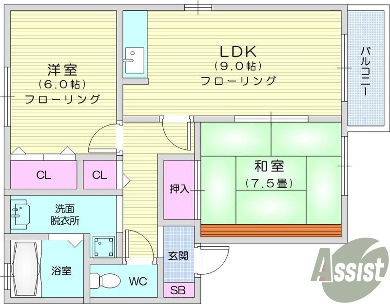 2DK、エアコンBSアンテナ、インターホン