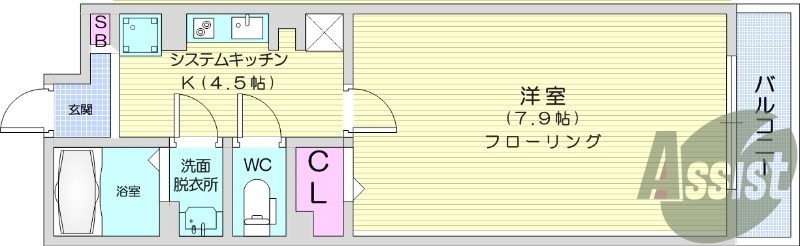 1K、エアコン、システムキッチン、シューズボックス