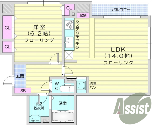 １LDK 日当たり良好　バルコニー　浴室乾燥機あります。