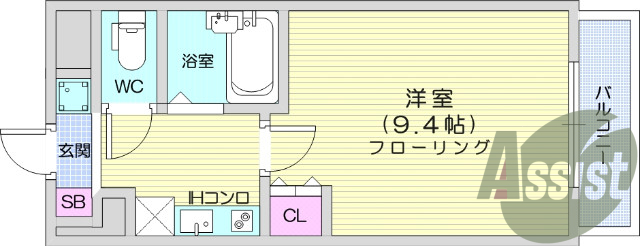 １K、バストイレ別、室内洗濯機置き場、クローゼット