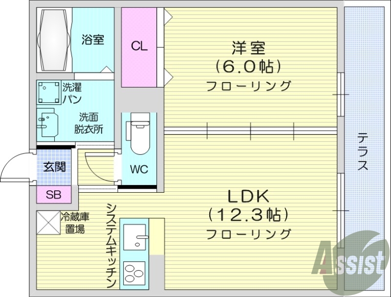 1LDK、システムキッチン、浴室乾燥、追い焚き機能、エアコン