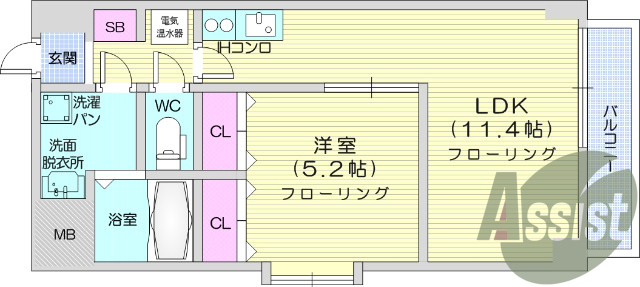 1LDK　オートロック、浴室乾燥機、エアコン