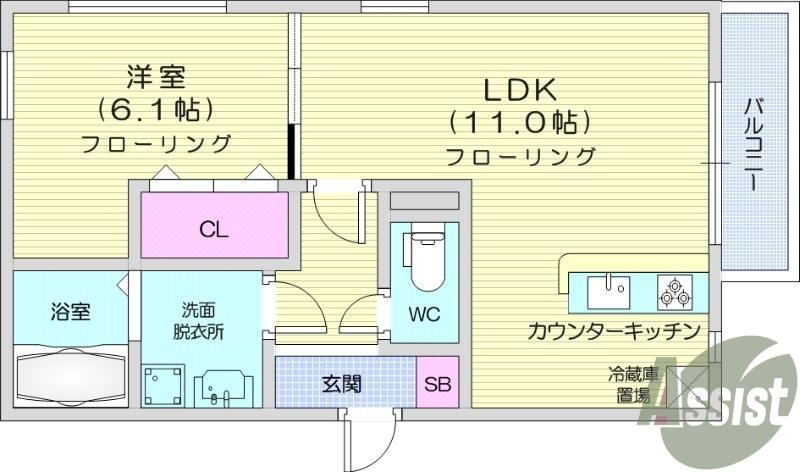 1LDK、追い焚き、ネット無料、防犯カメラ、オートロック