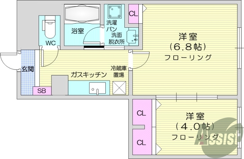 １LDK、バス・トイレ別、独立洗面台