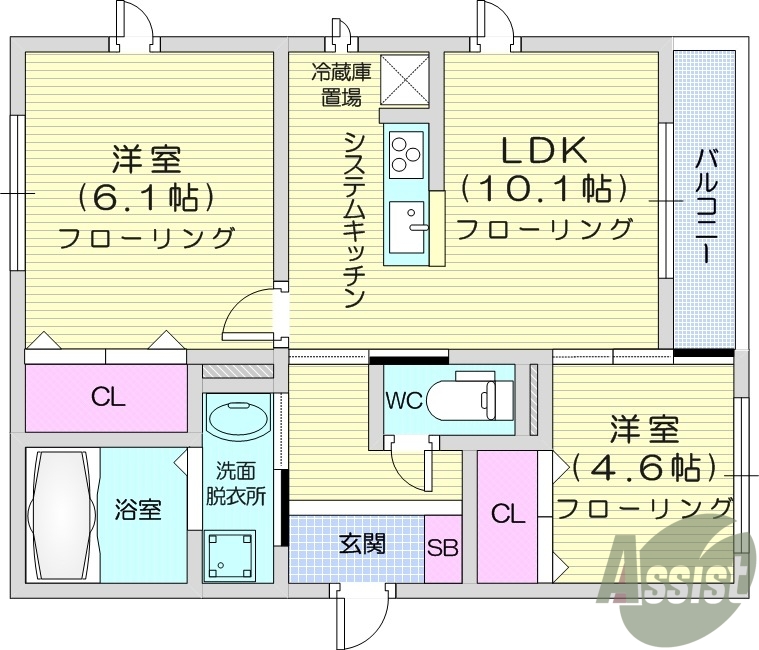 2LDK、エアコン、浴室乾燥機、追い炊き機能