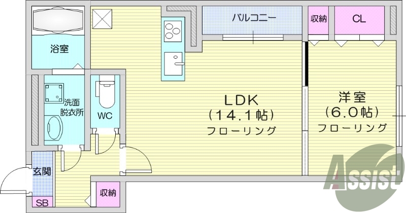1LDK、エアコン、浴室乾燥機、追い炊き機能