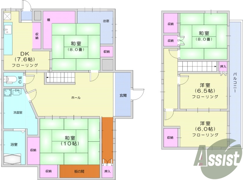 5DK、独立洗面台、駐車場2台無料、倉庫付