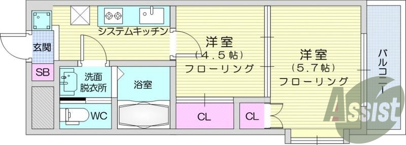 2Ｋ，オートロック、ネット無料、エアコン、出窓