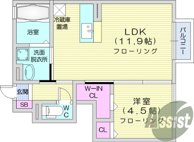 1LDK、ネット無料、浴室換気乾燥機、洗髪洗面化粧台