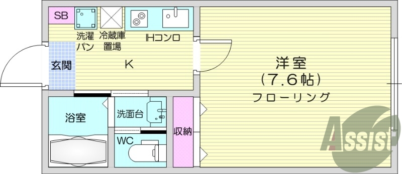 1K、IHキッチン、ネット無料、独立洗面台