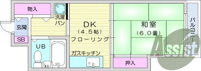 1ＤＫ、都市ガス、ネット無料、収納スペース2か所