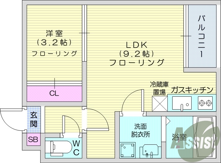 1LDK、システムキッチン、浴室乾燥機、オートロック